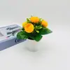 5 Brotes de Té de Rosa Artificiales Mini Bonsái de Escritorio Boda Hotel Decoración Flor Falsa Artificial Plantas Verdes en Maceta Adornos