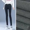 Calça Preta Tubarão de Cintura Alta, Nova Coleção de Outono Elástica Tamanho Plus com Forro de Fleece Calça Mágica para Mulheres, Calça Skinny Lápis para Roupa Externa