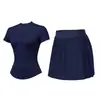 [Conjunto] Camisa Henley de Manga Corta para Mujer, Falda Plisada, Top Deportivo de Manga Corta para Tenis y Golf, Conjunto de Dos Piezas para Correr y Deportes de Verano