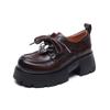 Jishu 2024 padrão de pegada de mão primeira camada de couro de vaca com cadarço amor sapatos de camada única couro genuíno fundo grosso salto grosso luz luxo pequenos sapatos femininos
