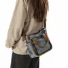 Nova Bolsa de Mão Color Block Japonesa e Coreana Bolsa Tote Pequena de Jeans Casual Retrô Bolsa de Ombro Único Transversal da Moda Tendência Feminina