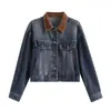 Jaqueta Jeans Colorida de Veludo Cotelê com Gola Reversível para Mulheres, Primavera e Outono, Corte Amplo, Emagrecedora, Jaqueta Curta para Mulheres Baixas