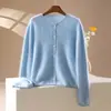 Nuevo Cárdigan de Lana Cachemir 2026 Otoño/Invierno Borde Rizado Cuello Redondo Tejido Manga Larga para Mujer Suéter de Lana Cepillada Color Sólido