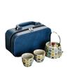 Juego de Té de Viaje traje Porcelana Azul y Blanca Tetera Tie Una Tetera Dos Tazas Taza Exprés Portátil Fabricante de Té para Exterior Ceremonia Acompañante