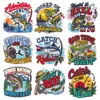 Parche de Tela Bordado Retro de Pesca Señuelo Caña de Pescar en el Mar Carrete de Pesca Insignia Pegatina Ropa Bolsas Parche Termoadhesivo