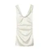 Transfronterizo 2026 Verano Nuevo Producto Estilo Europeo y Americano Sexy Ajustado Cuello Drapeado Plisado Seda Satén Mini Vestido 2772/341