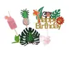 Decorações de Bolo de Verão para Menina Bebida Verde Fresca Tema Floresta Tropical Cartão de Festa de Aniversário