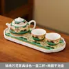Juego de Té Kung Fu de Jadeíta con Exquisita Tetera Cerámica Floral, Tazas de Té y Bandeja de Té para Uso Doméstico y Recepción de Invitados
