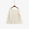 Top de punto tipo chal falso de dos piezas estilo francés para mujer de talla grande, Otoño 2026, elegante top con escote Bardot para mujer de talla grande 25135