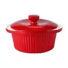 Olla de Sopa Cerámica con Doble Asa Venta al por Mayor Transfronteriza Olla de Estofado Rayada Gran Capacidad Olla para Estofar en Microondas para Uso Doméstico Olla con Doble Asa