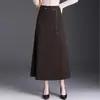 Saia preta de cintura alta em linha A para mulheres, novo estilo outono 2026, fluida, modeladora, com laços, barra larga, saia versátil de comprimento médio