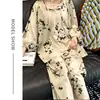 2026 Nuevo Conjunto de Pijama Pullover de Algodón y Seda de Alta Calidad para Mujer, Estilo Perezoso de Manga Larga para Aire Acondicionado
