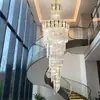 Lámpara de araña para piso dúplex con techo alto, Lámpara de sala de estar de cristal de lujo para loft, Lámpara de araña giratoria para hueco de escalera