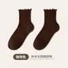 Meias com Borda Franzida para Mulheres, Meias de Algodão para Primavera, Meias Japonesas de Renda até o Meio da Panturrilha, Meias Brancas Casuais, Atacado do Fabricante de Zhuji
