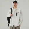 Cardigan a rayas estilo japonés para hombre 2026 chaqueta de bloques de color de otoño para hombre suelta retro camisa venta al por mayor