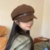 Chapéu Feminino Outono e Inverno Estilo Japonês Boina Bico de Pato Lã Retrô Chapéu de Pintor Mostra Rosto Pequeno Britânico Versátil Chapéu Octogonal
