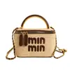 Bolso cubo de moda bordado nuevo para mujer transfronterizo, bolso tote tejido de paja y bambú, bolso cruzado para la playa y la costa