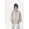 Sudadera con Capucha y Botones Pesada Americana para Hombres y Mujeres Marca de Moda Nueva Caja Corta Suelta Casual Sudadera Chaqueta de Pareja