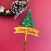 Decoração de bolo para assar no Natal série Vermelho Dourado Platina cartão de bolo acrílico feliz natal