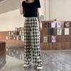 Pantalones de Cuadros de Pierna Ancha al por Mayor del Fabricante Modelo Nuevo 2026 Estilo Hong Kong Estudiante para Mujer Pantalones Casuales Ligeros Leggings de Cintura Alta Adelgazantes