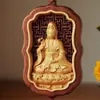 Buda Mahavairocana de Madera de Durazno para Viaje Seguro, Decoración Interior de Coche, Colgante de Madera Amarilla de Guanyin y Ksitigarbha para Uso en Coche