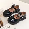 Sapatos de Couro Pequenos da Moda com Laço para Meninas 2025 Outono Novos Sapatos de Performance Versáteis de Estilo Britânico Infantil Médios e Grandes