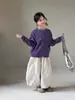 Roupa infantil estilo coreano, jaqueta suéter de tricô multicolorida, solta e macia, para meninos e meninas, peça externa versátil de lã