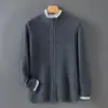 Cardigan de lã grossa 100% cor contrastante masculino gola semi-alta zíper jaqueta de tricô outono e inverno suéter jacquard de manga comprida