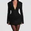 Vestido Traje Elegante de Otoño/Invierno 2025 Estilo Europeo y Americano para Mujer, Ajustado, Color Sólido, Cuello en V Profundo, Ceñido a la Cintura, Adelgazante