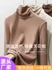 Camiseta Térmica de Gola Alta Dupla Face Personalizada para Mulheres, Outono e Inverno, com Ombros Normais, Forrada com Fleece, Engrossada, Escovada, Camada Interna, Top de Gola Sobreposta, Quente