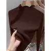 Camiseta básica de punto de lana sin costuras con cuello semi-alto para mujer, suave y versátil, adecuada como capa interior, nuevo top de manga larga para otoño e invierno