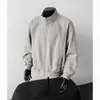 Chaqueta de trabajo con silueta para hombre con cuello alto, ajuste otoño cl, chaqueta corta de béisbol con patchwork, marca de tendencia deconstruida, púrpura ean