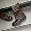 Botas de sola grossa, de cano médio para mulheres, nova coleção outono 2026, botas western cowboy Martin com salto grosso, botinas de salto bloco