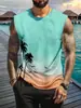 Comércio Exterior Europeu e Americano Transfronteiriço 2025 Novo Casual Versátil Moda Estampa de Coqueiro Gola Redonda Regata Fitness Esportes