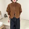 Chaqueta corta estilo retro de motocicleta con cuello alto para mujer, nueva colección otoño 2026, chaqueta de corte holgado, moderna y casual