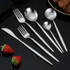 Acero Inoxidable 304 Cuchara Tenedor Cuchillo para Steak Cuchara Redonda Cuchara de Postre Hotel Vajilla Occidental Venta al por Mayor Estilo Chino