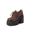 Zapatos de Cuero Genuino de 12CM Estilo Británico Vintage Tacón Grueso Tacón Super Alto Zapatos Pequeños de Cuero Zapatos de Plataforma Pequeña de Moda para Mujer