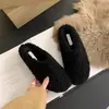 Pantuflas peludas, de punta cerrada, estilo media pantufla, nueva colección otoño 2026, de suela plana, para usar en exteriores, con forro de felpa para abrigar, zapatos peludos, tacón plano, media pantufla
