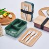 Pote de Plástico com Tampa de Bambu Transfronteiriço para Trabalhadores de Escritório Lancheira Portátil com Faca, Garfo e Colher para Estudantes Lancheira de Camada Única com Divisórias