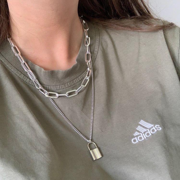 欧美跨境饰品 多层锁形复古街拍项链女 个性创意金属冷淡风毛衣