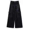 Jeans de trabajo estilo americano negros de pierna ancha para mujer, nuevo de otoño 2026 versión coreana, de cintura alta, elegantes, pantalones rectos holgados