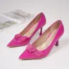 Zapatos de Temporada Primavera y Verano de un Solo Color para el Trabajo, Zapatos Poco Profundos de Tacón Alto, Zapatos de Mujer Talla Grande, Punta Fina con Lazo, Tacón Grueso, Tacón Bajo, Sandalias de Tacón Alto