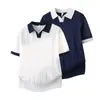 2026 Nueva Camisa Polo Transpirable de Verano Estilo Italiano Bloque de Color de Moda para Hombre de Seda de Hielo con Cuello en V y Textura Jacquard Elástica