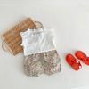 Conjunto de 2 piezas para bebé niña, top con botones abiertos y mangas voladoras frescas, pantalones cortos florales pequeños, verano 2022