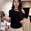Camiseta de Manga Corta Asimétrica con Hombros Descubiertos y Lazos, Estilo 'Hot Girl', para Mujer, Nuevo Top Versátil Delgado de Verano, Nicho
