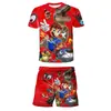 Patrón de impresión digital 3D de trabajador con gorra roja temático de videojuegos, ropa unisex para niños, conjunto casual de dos piezas de dibujos animados