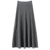 Saia Midi de Malha A-line com Textura Canelada de Lã e Cashmere para Outono Inverno Saia de Inverno