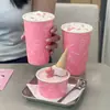 Copo de Papel Rosa da Moda para Sorvete Tigela Descartável para Sorvete Copo Especial para Smoothie Comercial Personalizado