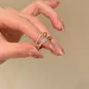 Anel Aberto com Zircônia Banhado a Ouro Real 18K, Design Simples e Estiloso, Anel para Dedo Indicador, Anel Versátil de Nicho Estilo Coreano