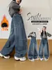 Calça jeans forrada com fleece para meninas, nova coleção outono/inverno 2026, calça casual larga de inverno espessa para crianças
